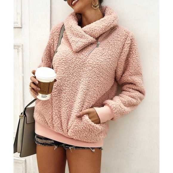 LAST ONE! Pink Quarter-Zip Sherpa Pullover Sweater - Picture 2 of 2